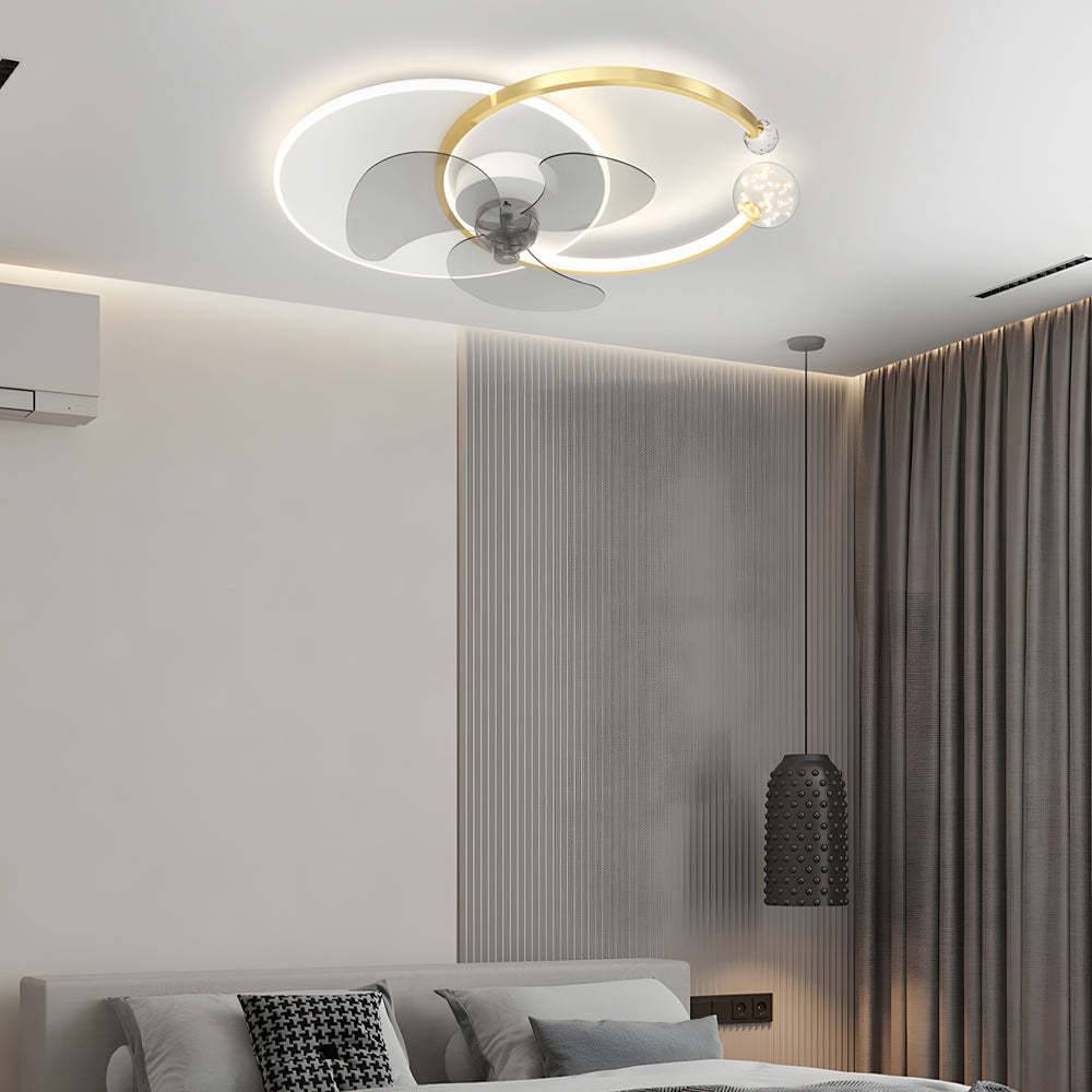 Mute Creative Round Ring 3 Step Dimming Modern Flush Mount Ceiling Fan Lamp-Lighom