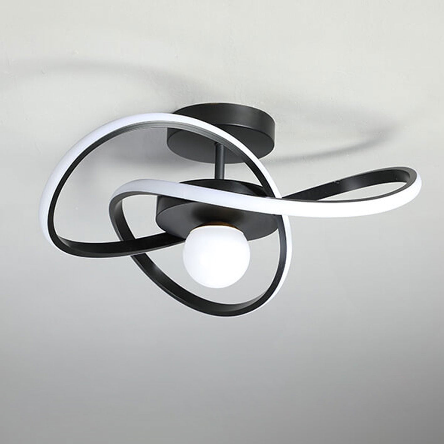 Nordic Modern Streamer Surround LED Semi-Flush Mount Light — White Light(5000K) / Black