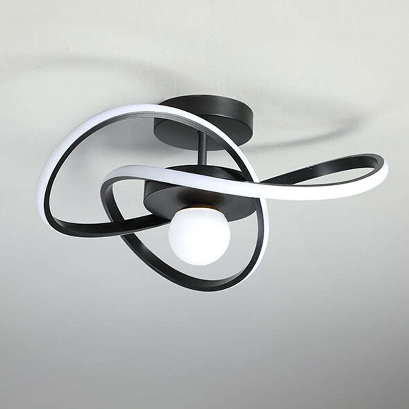 Nordic Modern Streamer Surround LED Semi-Flush Mount Light — White Light(5000K) / Black