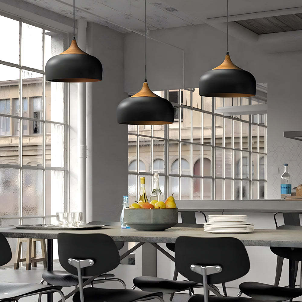 Dome Wood Detail Modern Island Pendant Light