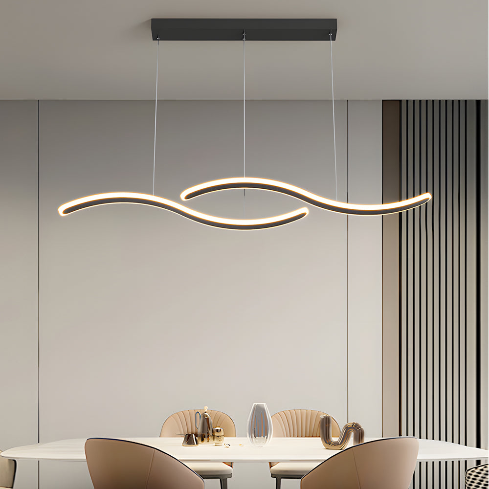 Lighom modern line wavy black pendant lighting in metal — Matte Black