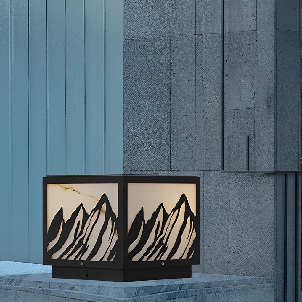 Modern mountain scenery black outdoor post lights — 8"X8"X6" / Solar / Set of 2