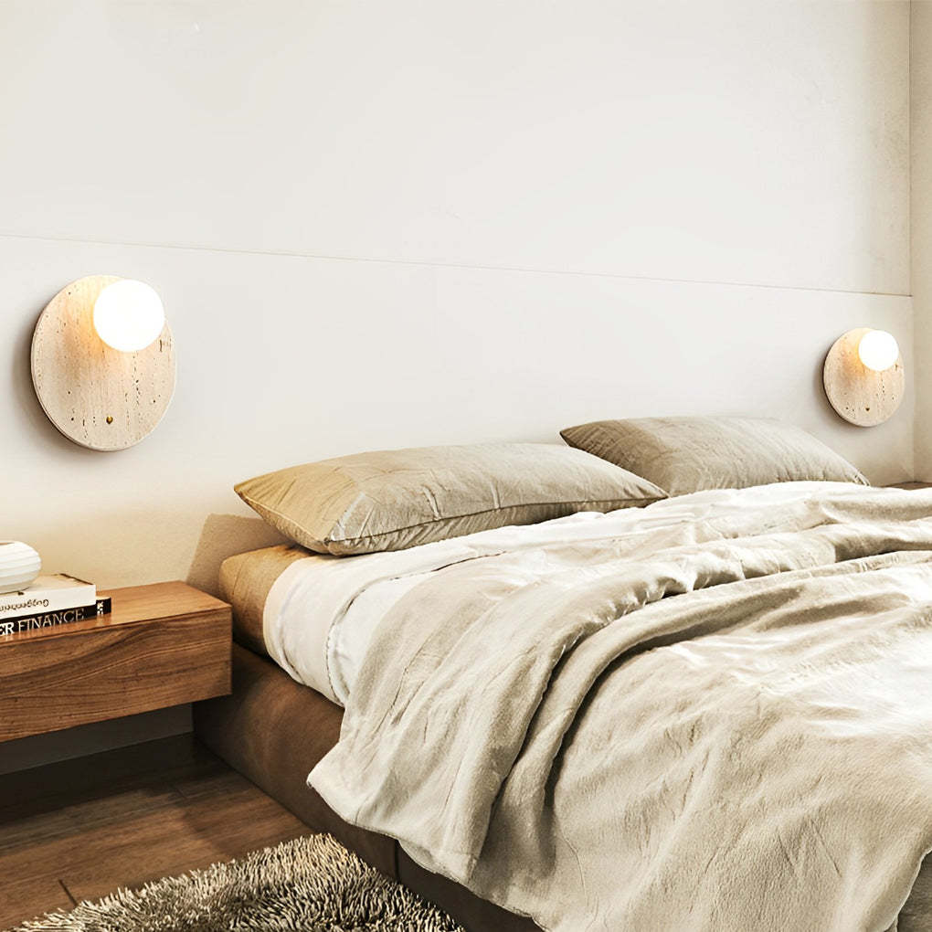 Round Long Yellow Travertine LED Wabi-sabi Japanese Style Wall Lights Fixture-Lighom