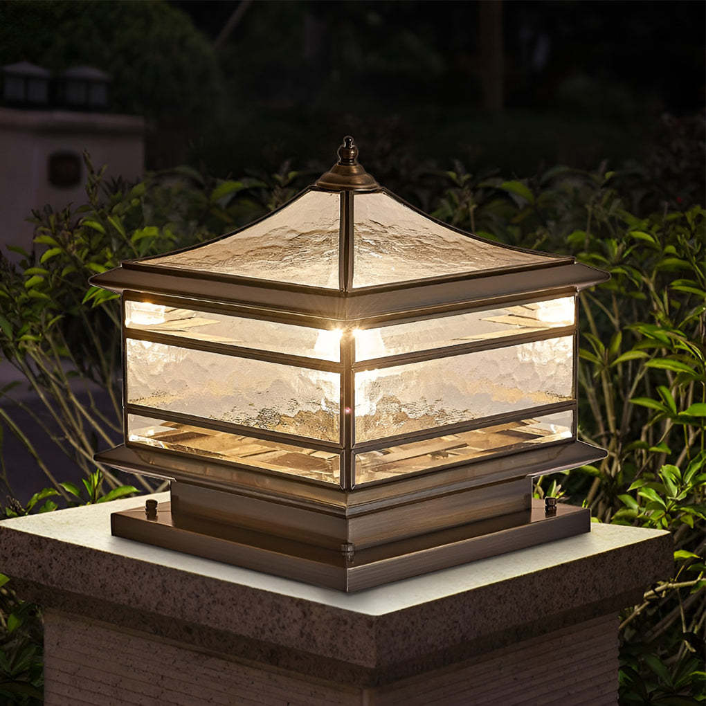 Waterproof Glass Copper Vintage Outdoor Fence Post Lights Pillar Light-Lighom