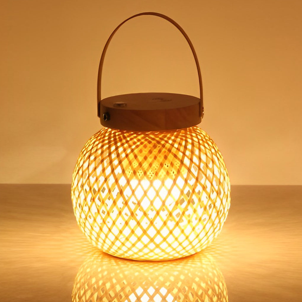 Rustic Portable Woven Bamboo Lantern Lamp