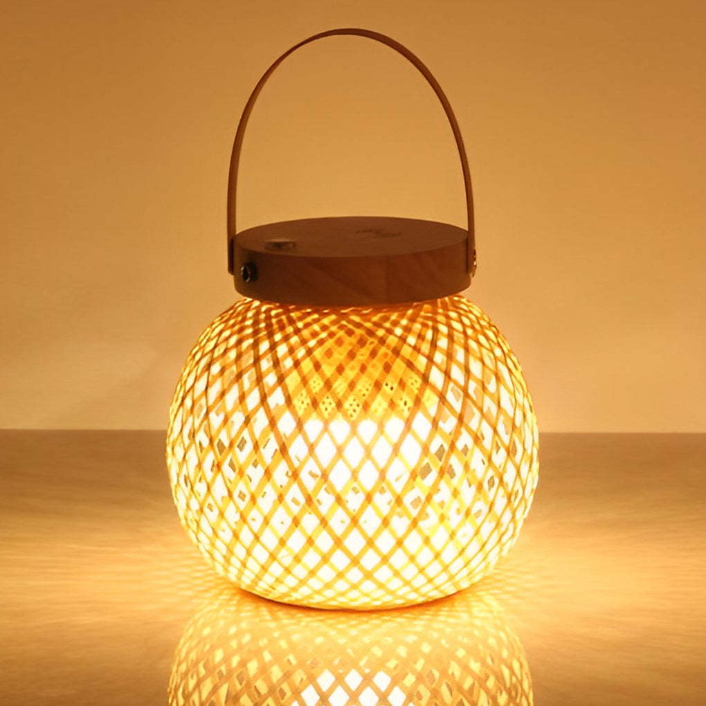 Rustic Portable Woven Bamboo Lantern Lamp