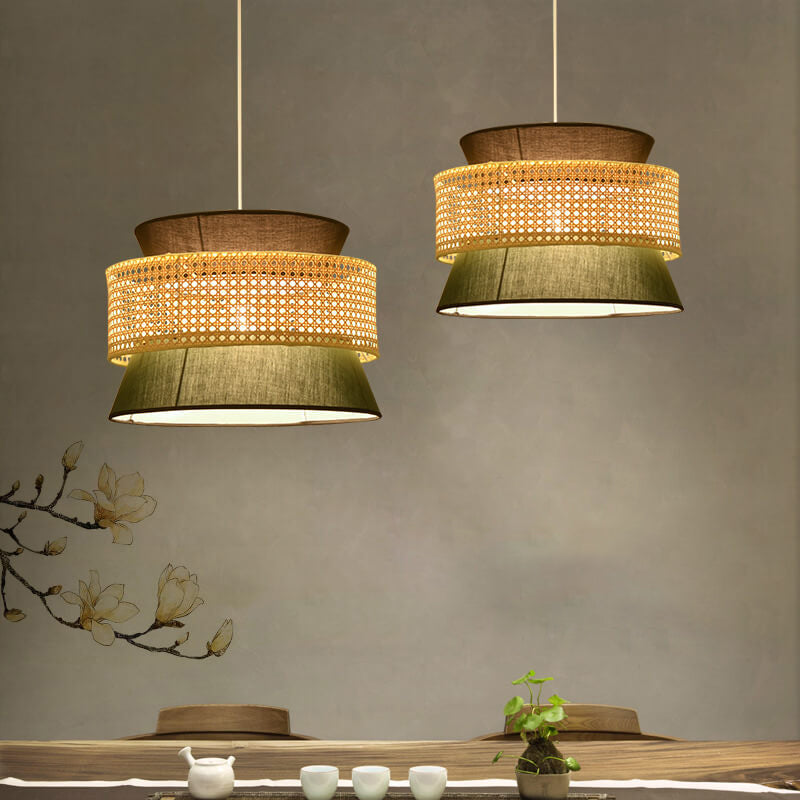 Modern Rattan Japanese Drum Pendant Light
