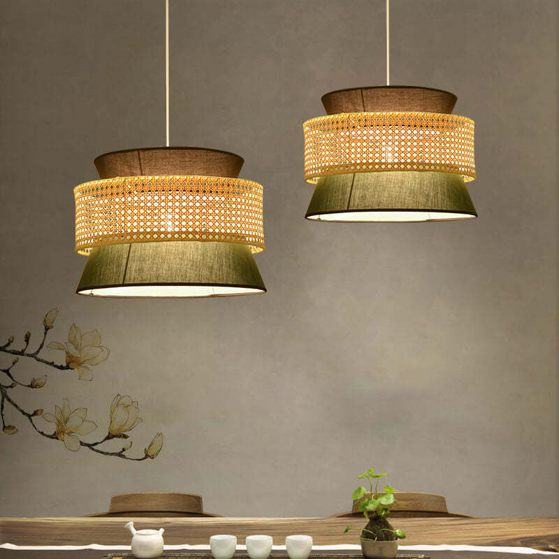 Modern Rattan Japanese Drum Pendant Light