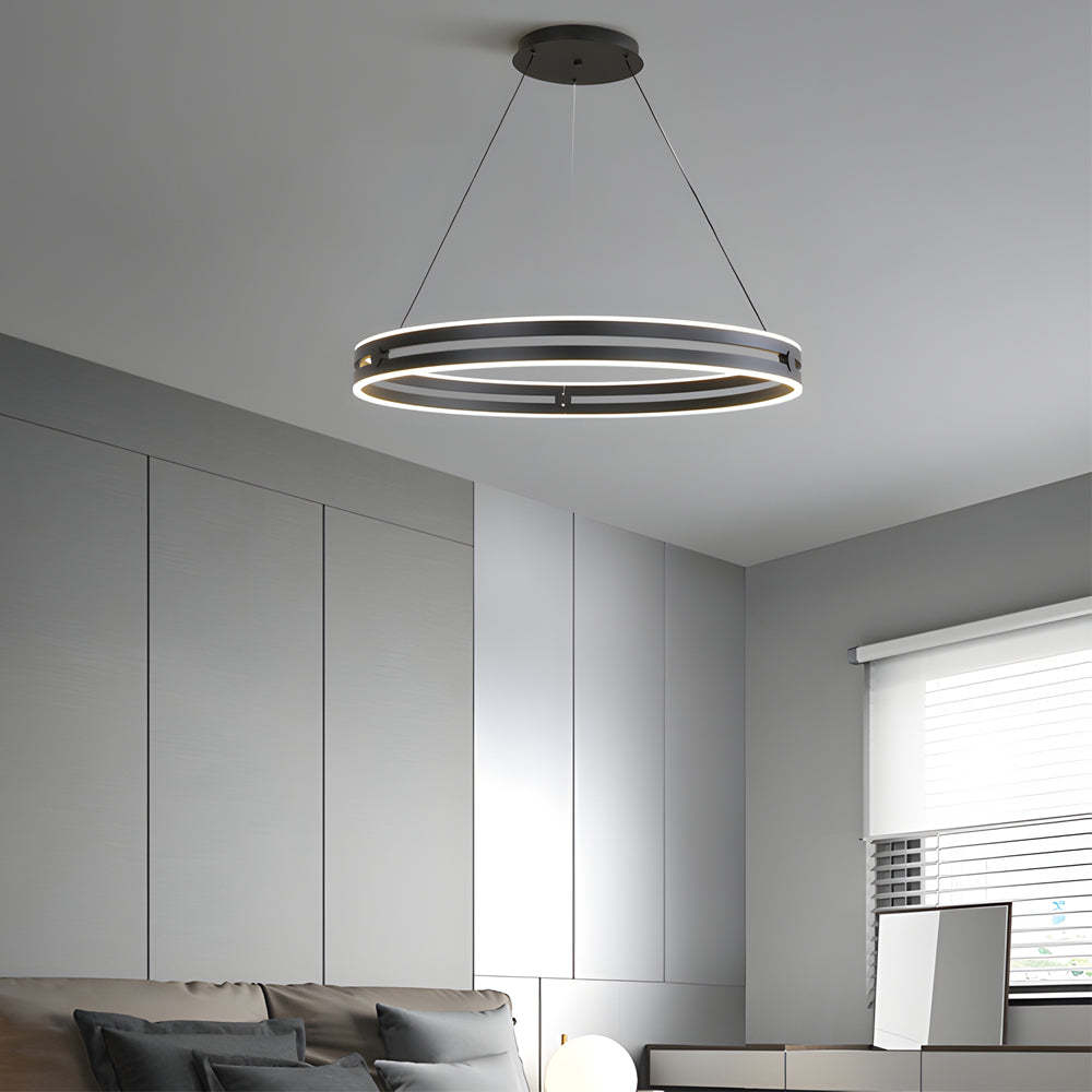 23.6" Double Wheel Modern LED Pendant, Black/Gold/Brown — Gold / Dimmable