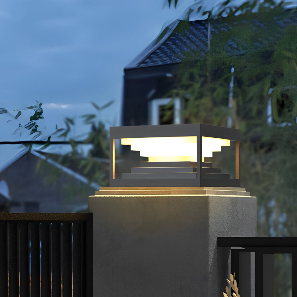 Black modern cap square outdoor post lights — 7.9" L x 7.9" W / Solar / Set of 2