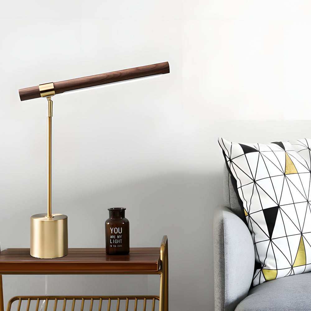 Minimalist Linear Wood LED Desk Lamp with USB Port and Dimmable Light Bar-Lighom