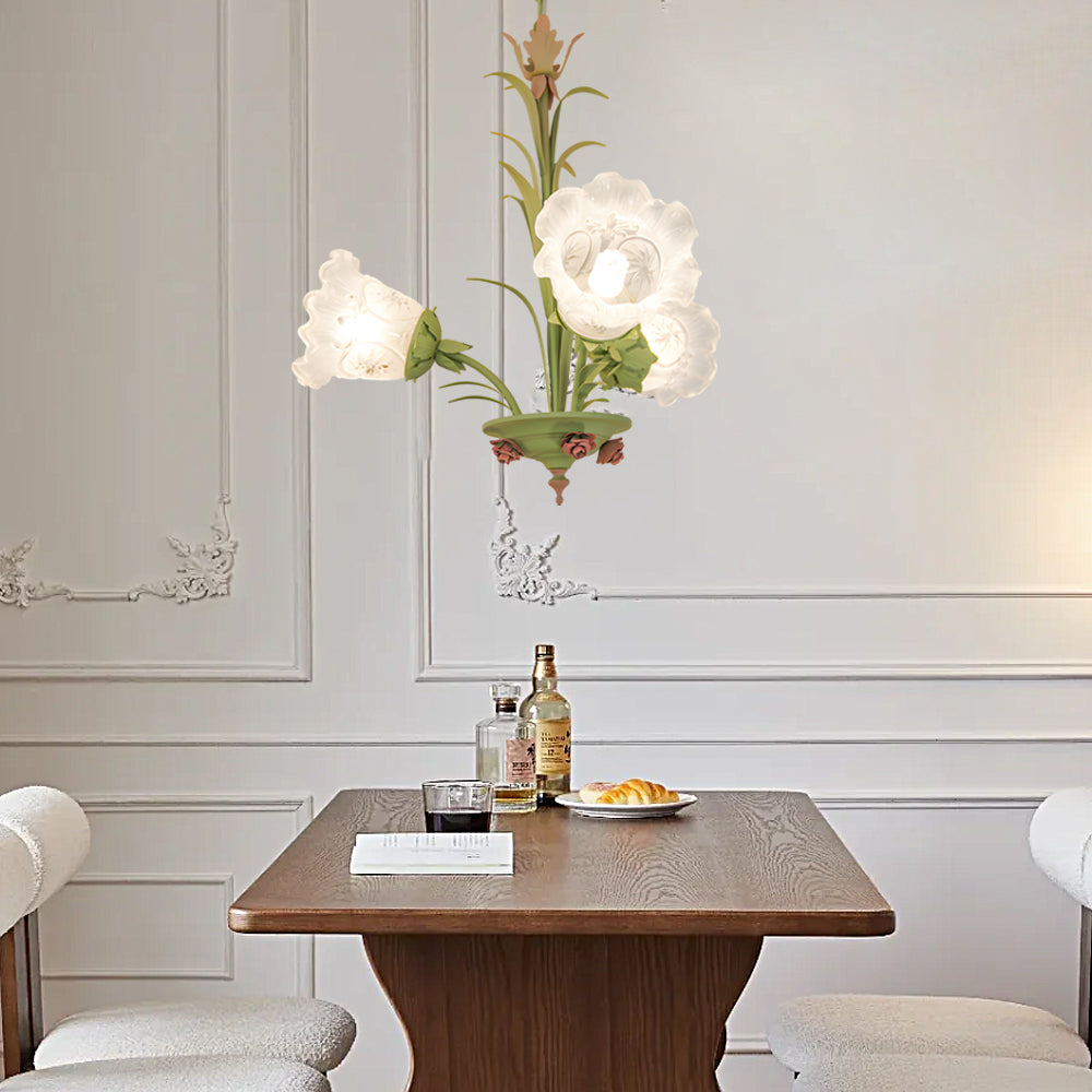 Modern Pastoral Green Flower Hanging Chandelier