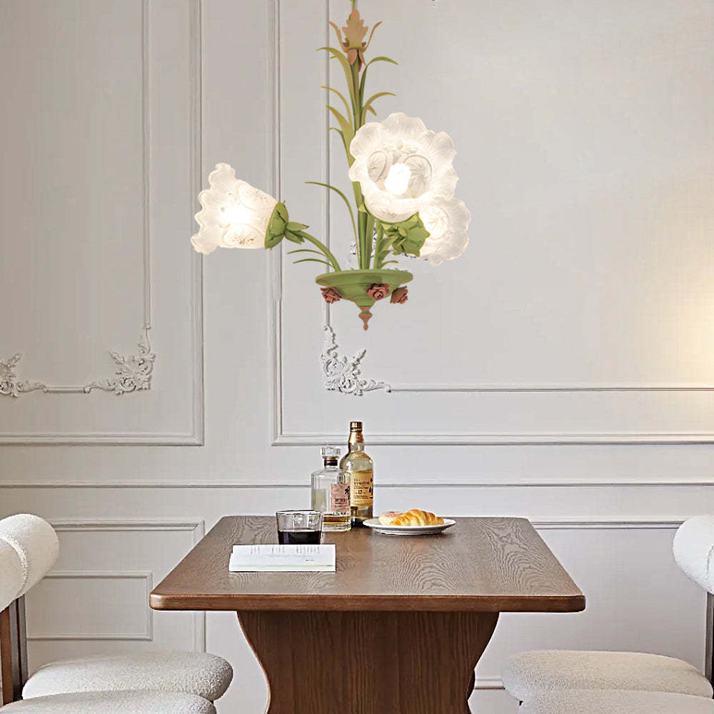 Modern Pastoral Green Flower Hanging Chandelier