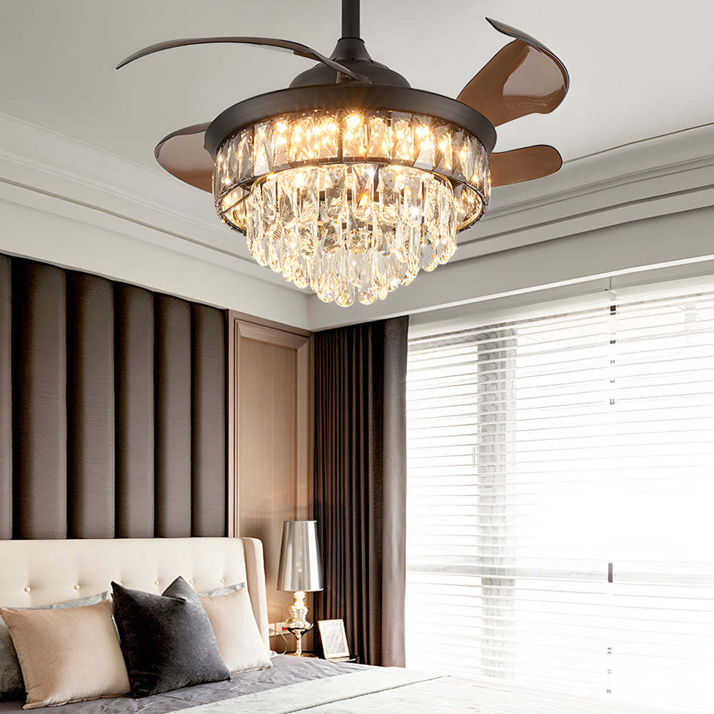 20'' Black Crystal Retractable Blades Ceiling Fan with LED Lights-Lighom