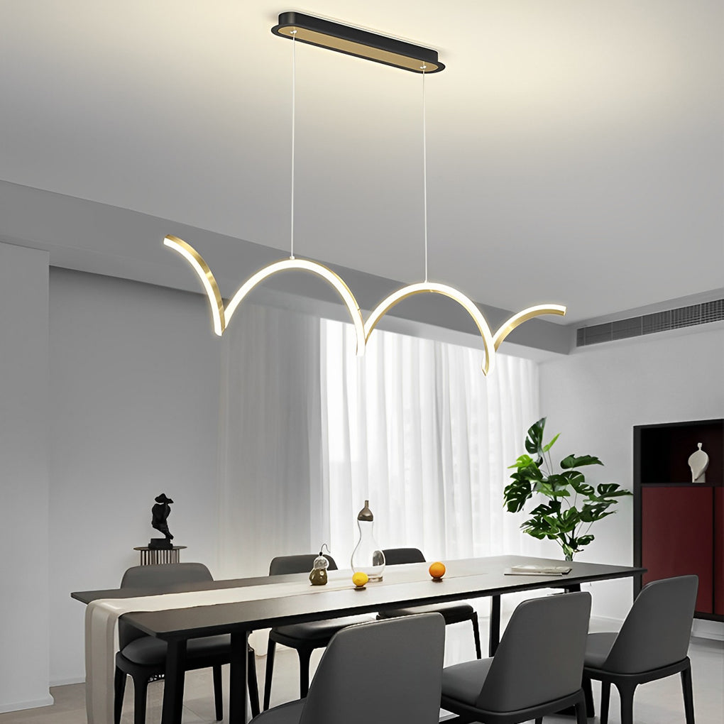 Minimalist wave stepless white pendant lighting — White & Gold / Dimmable with Remote