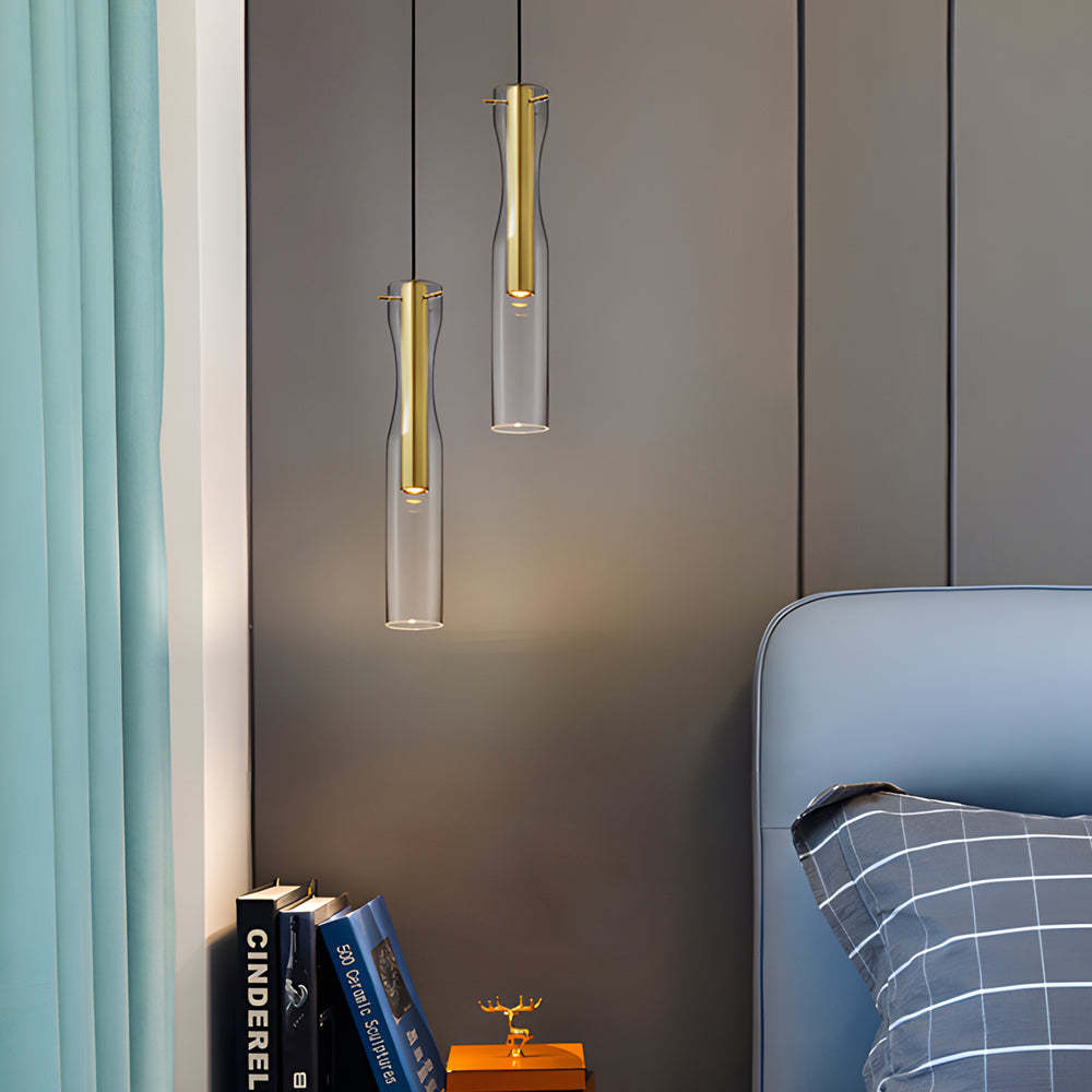 Long Glass Copper Dimmable Modern Pendant Light