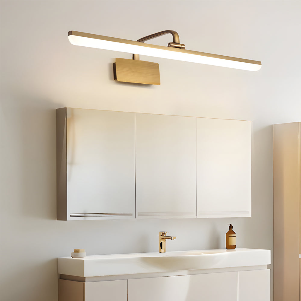 Brass Linear LED Bathroom Vanity Light with Curved Rod Design Elegant Mirror Fixture-Lighom