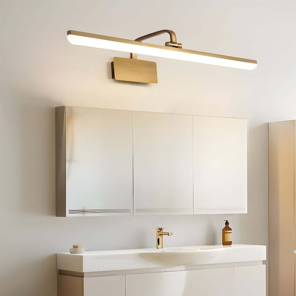 Brass Linear LED Bathroom Vanity Light with Curved Rod Design Elegant Mirror Fixture-Lighom