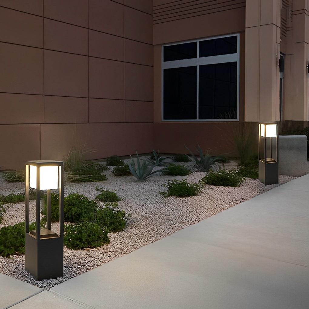 Square Aluminum Waterproof LED Black Modern Solar Pathway Lights Lawn Lamp-Lighom