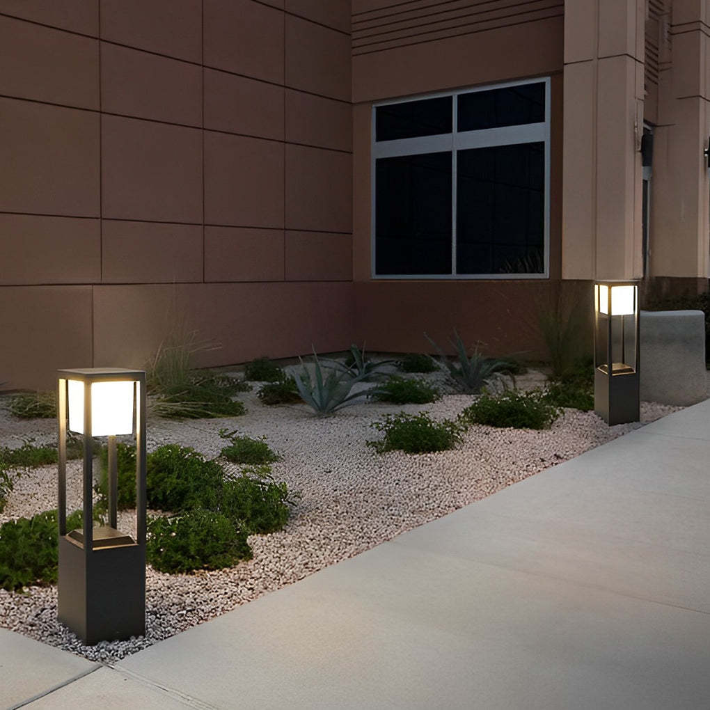 Square Aluminum Waterproof LED Black Modern Solar Pathway Lights Lawn Lamp-Lighom