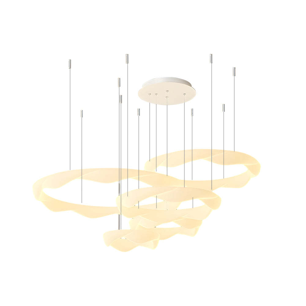 Wavy Circle Ring Dimmable White Cream Modern Chandelier
