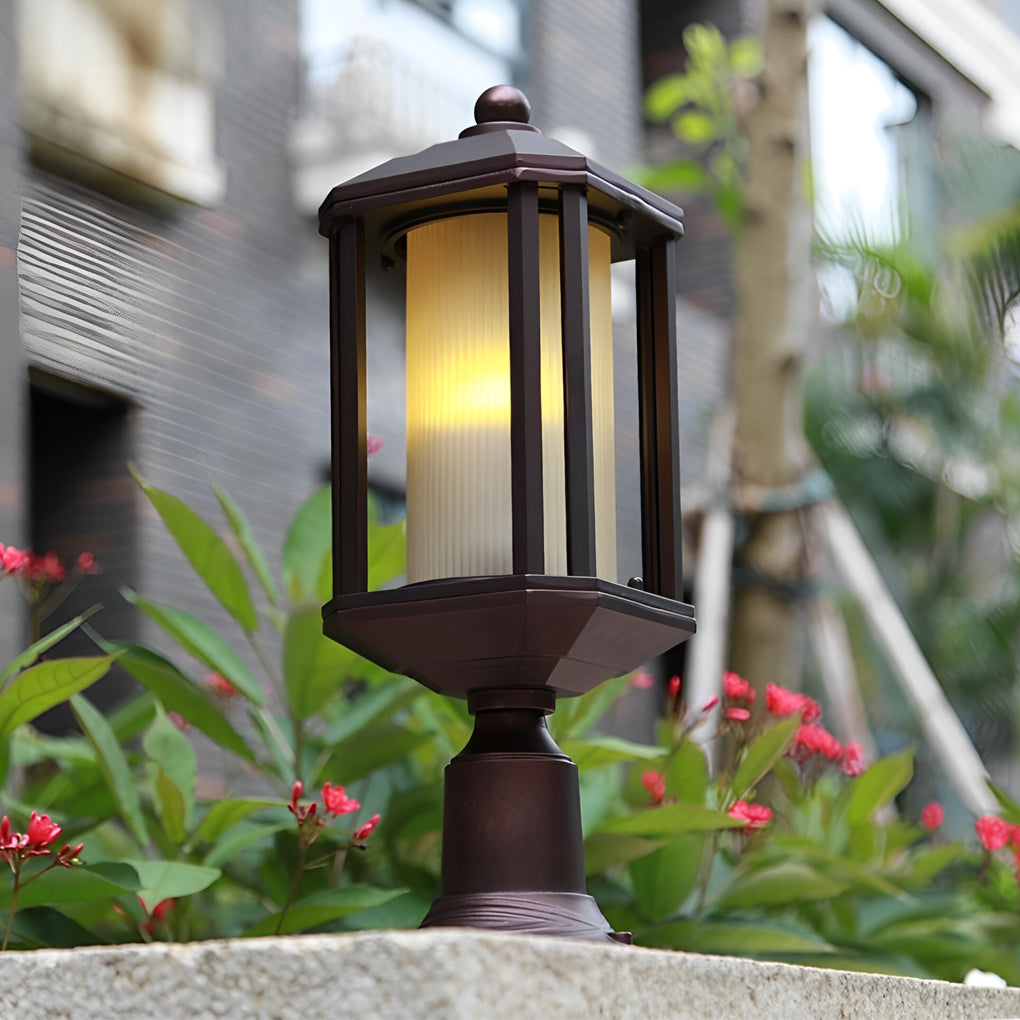 Retro Aluminum Waterproof Rose Gold American Style Outdoor Pillar Lamp-Lighom