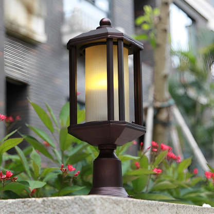 Retro Aluminum Waterproof Rose Gold American Style Outdoor Pillar Lamp-Lighom