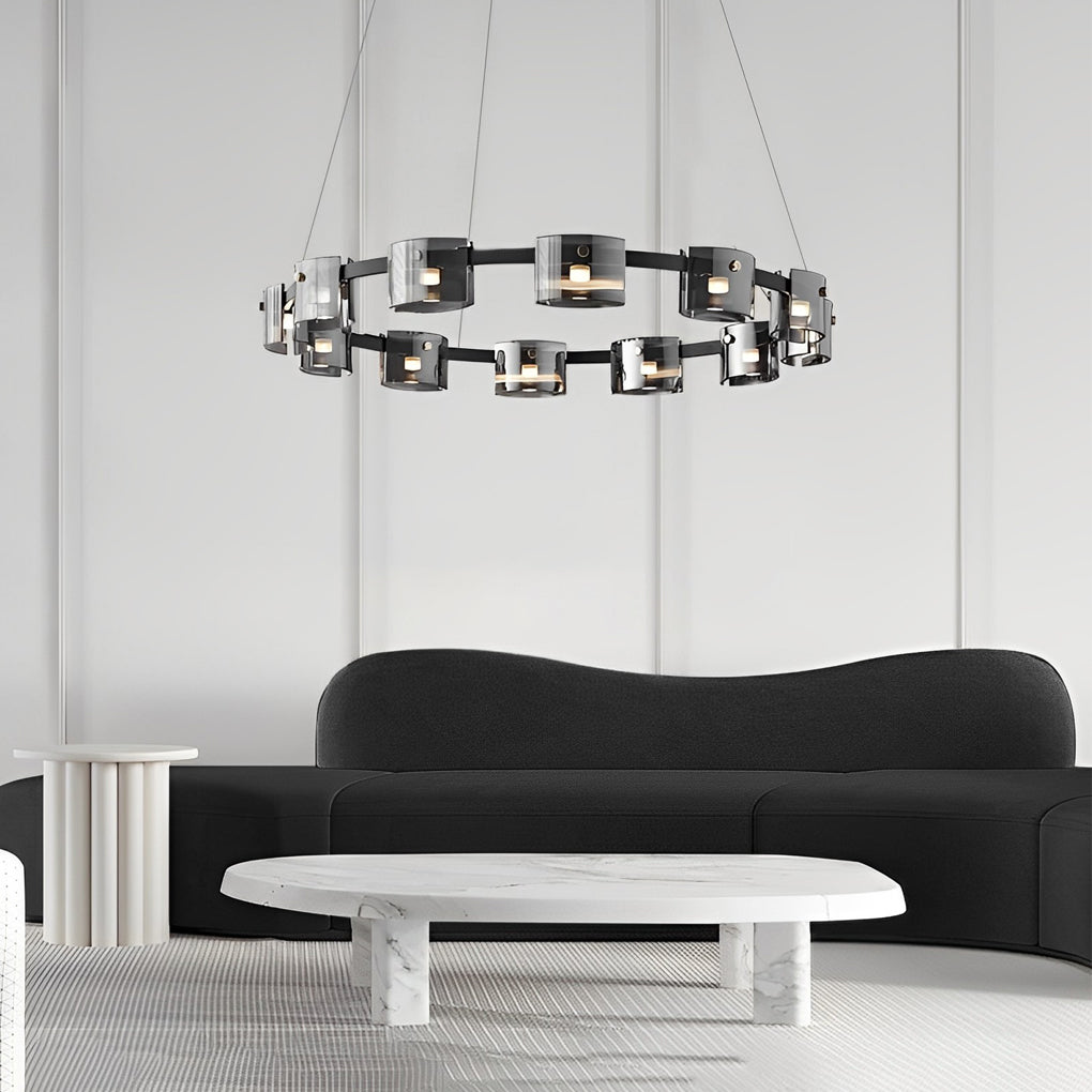 Circle Glass Dimmable Memory LED Nordic Chandelier