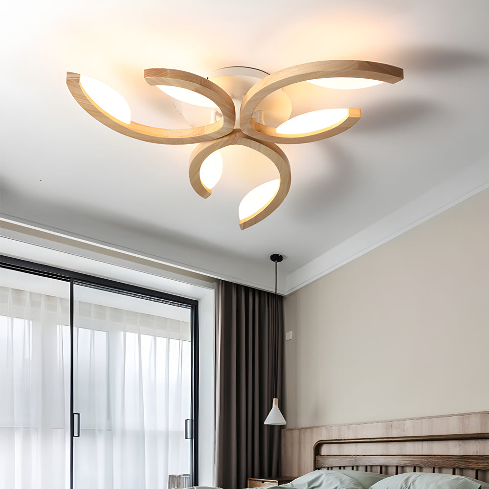 Lighom modern semi floral wood semi-flush mount light — Cool White (6000K) / 4-Light
