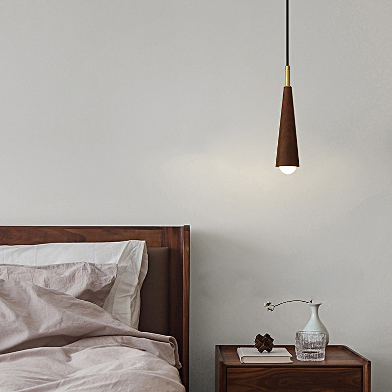 Lighom cone three-step copper pendant lighting for bedroom or dining room — Walnut