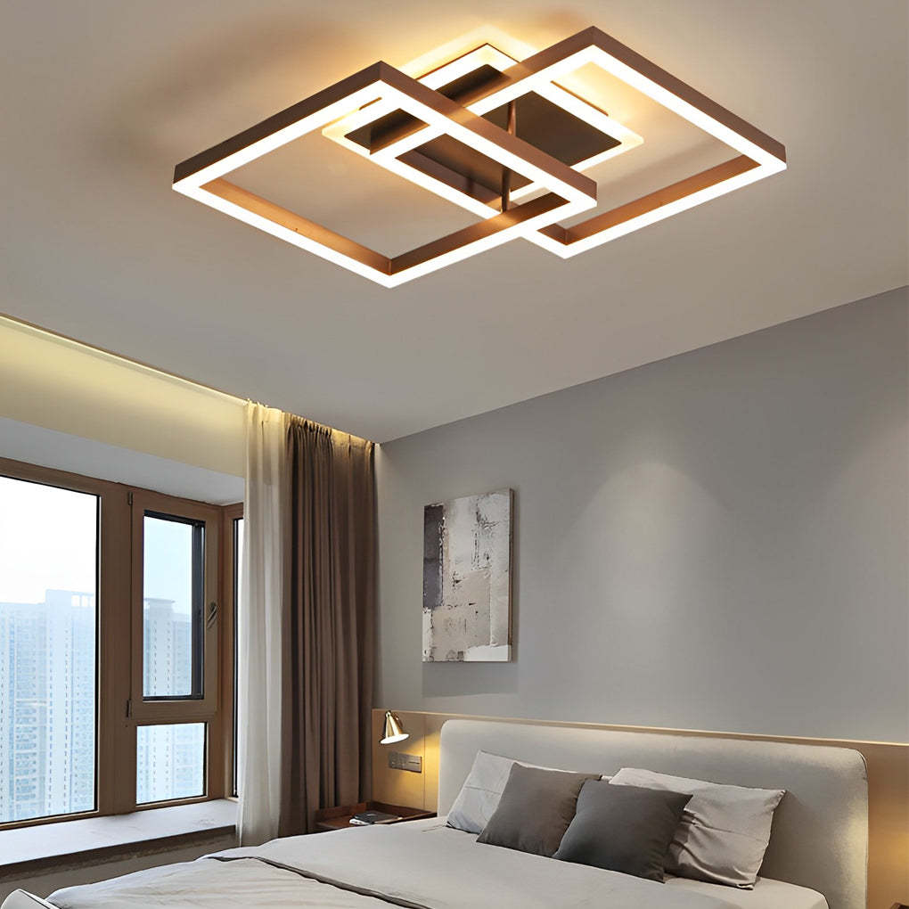 Square Overlapping LED Aluminum Brown Modern Ceiling Light