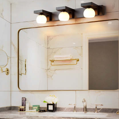 2/3-Light Wood Bathroom Vanity Light with Adjustable Iron Spotlight and Fixed Glass Shades-Lighom