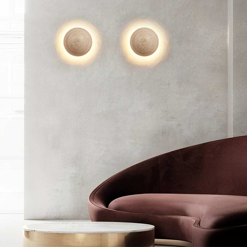Modern travertine round wall sconces in stone — With Push Switch