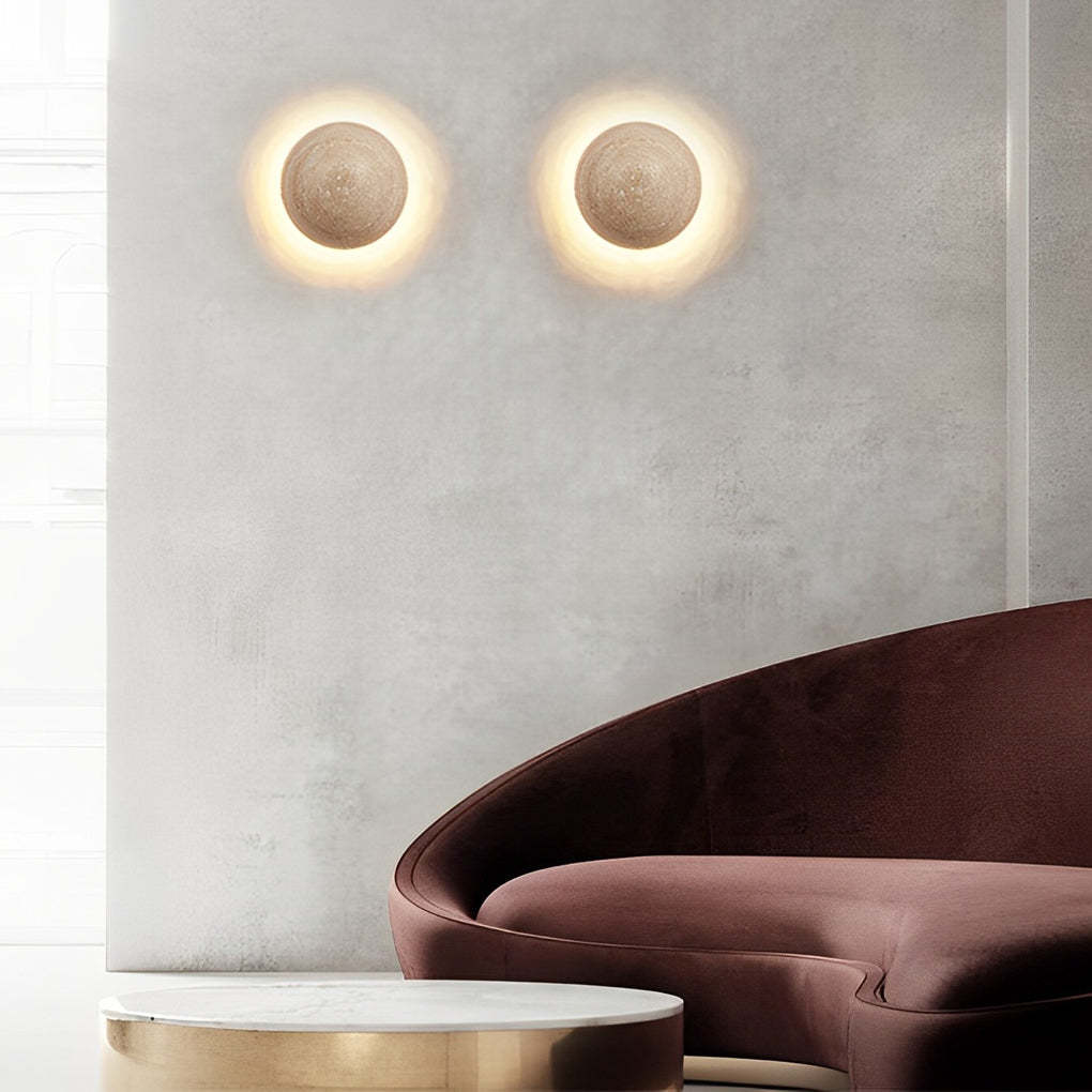 Japanese Style Travertine Stone Round LED Wall Sconce-Lighom