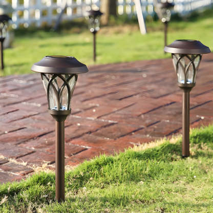 Waterproof Metal Glass LED Retro Modern Solar Powered Lawn Lights-Lighom