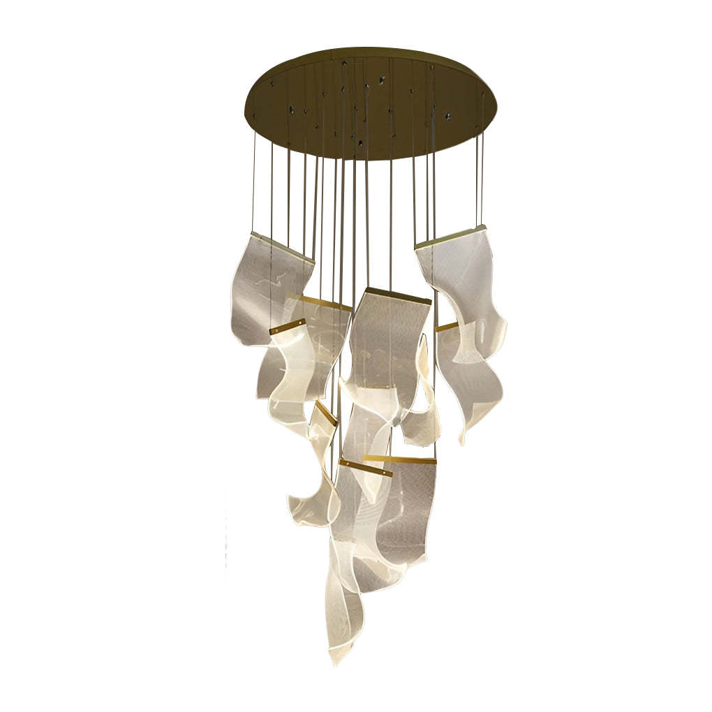 Gold acrylic synthetic metal curled irregular chandeliers - modern