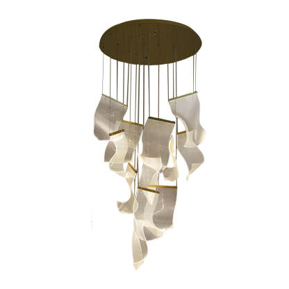 Gold acrylic synthetic metal curled irregular chandeliers - modern