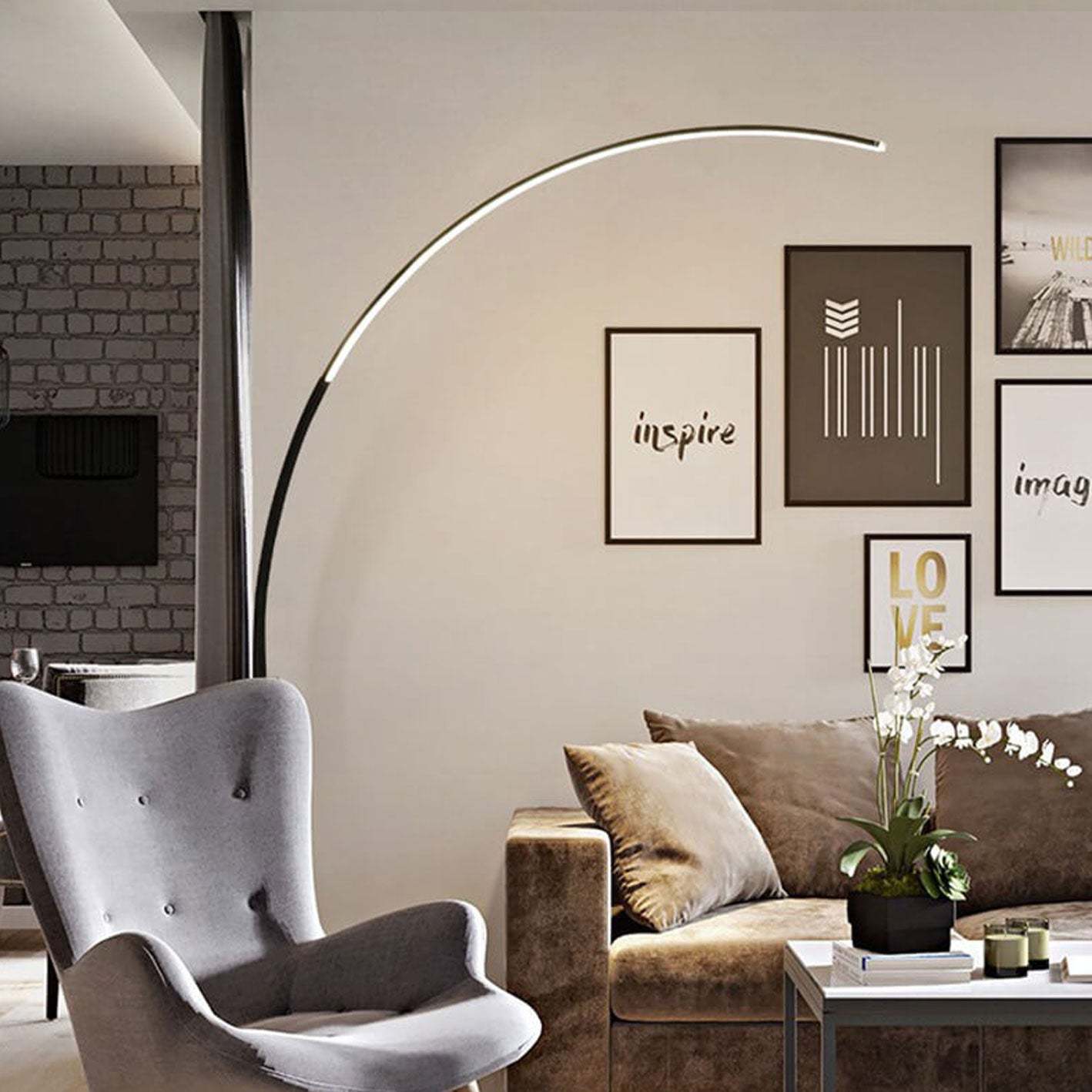 Minimalist Curved Line LED Aluminum Floor Lamp — White / Neutral Light (4000K) / 110V-120V For US/CA