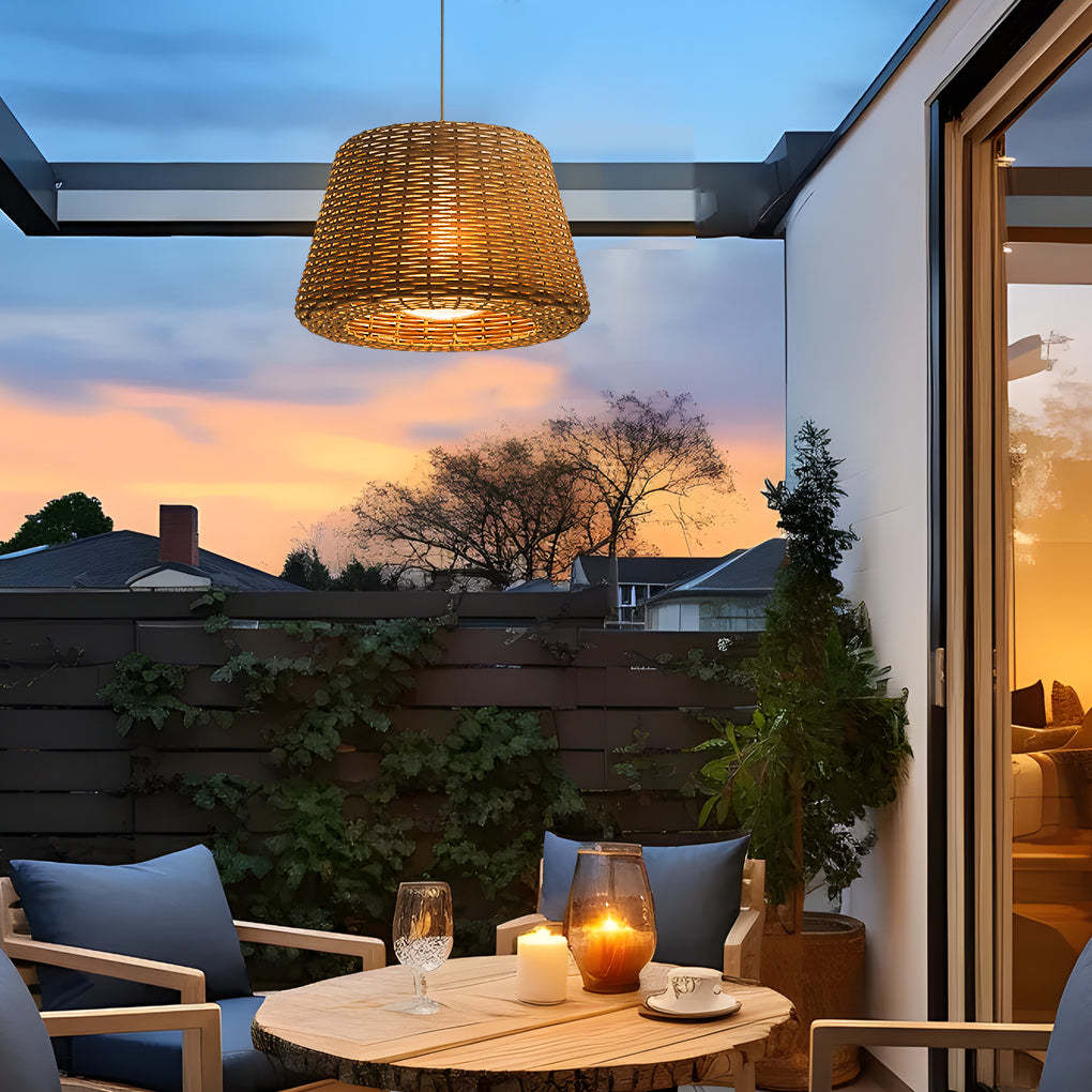 Ralph 1-Light Outdoor Pendant Light LED Suspension Lamp with Rattan Shade-Lighom