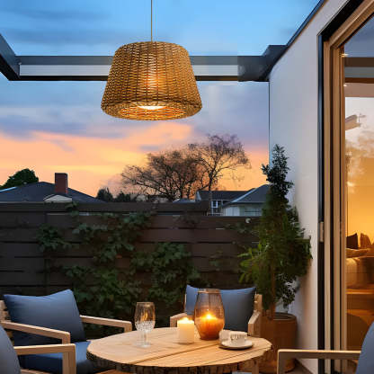 Ralph 1-Light Outdoor Pendant Light LED Suspension Lamp with Rattan Shade-Lighom