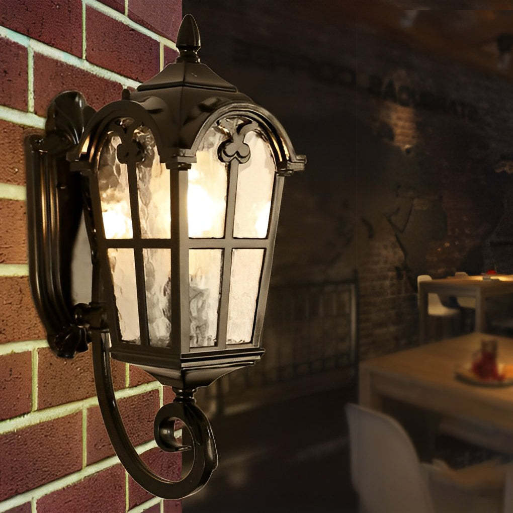 Vintage Glass Waterproof Black European-style Outdoor Wall Lamp Exterior Lights-Lighom