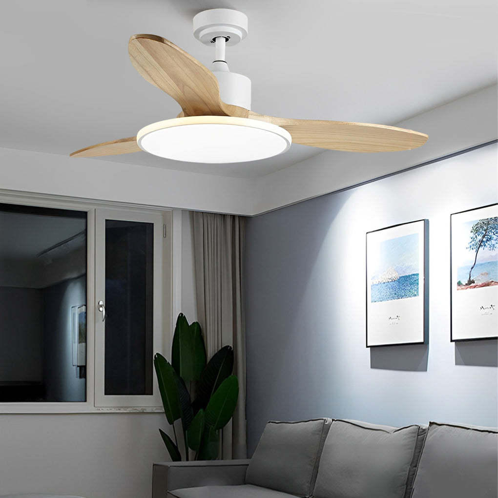 Wood Mute 3-Step Dimming LED Nordic Ceiling Fan