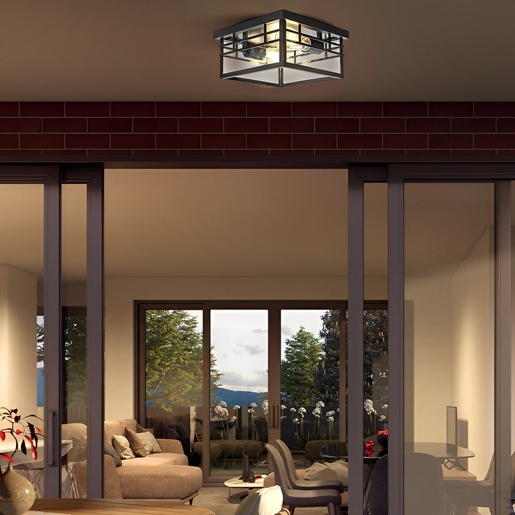Round Waterproof Black Rustic Outdoor Ceiling Light