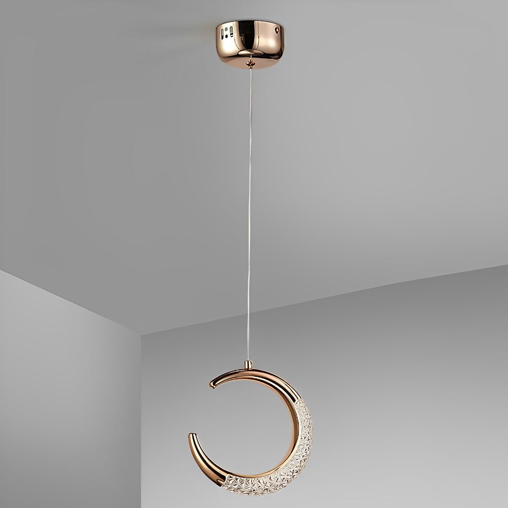 Curvy Moon Plated LED Modern Island Pendant