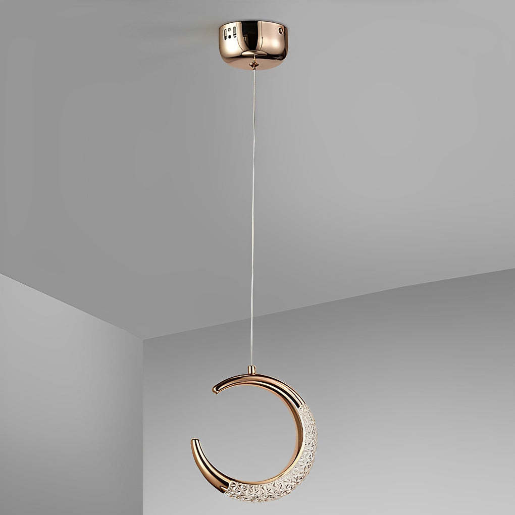 Curvy Moon Plated LED Modern Island Pendant