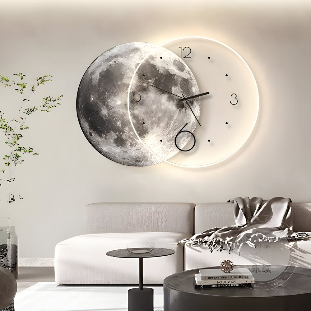 Moon Lunar Wall Clock USB Remote LED Wall Lamp Painting