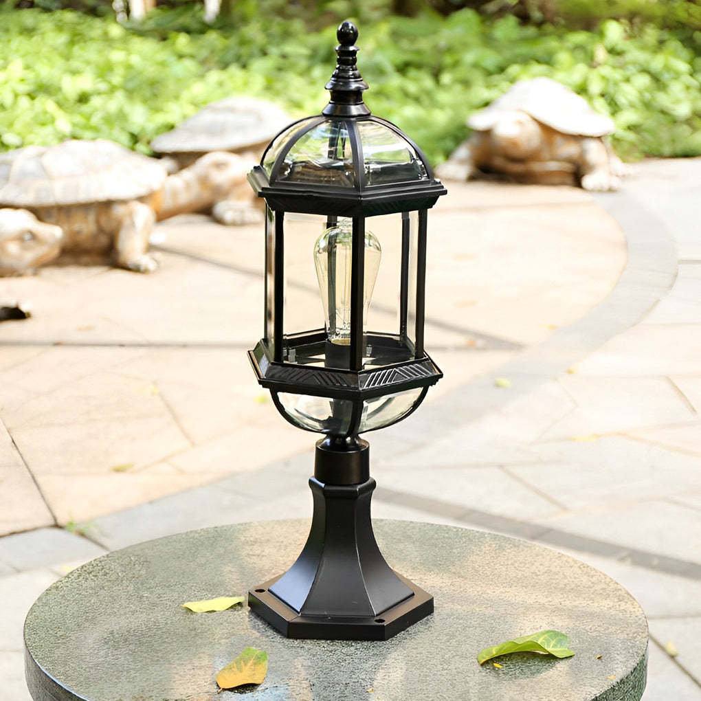 Retro Creative Metal Glass Waterproof Black Modern Fence Post Lights-Lighom