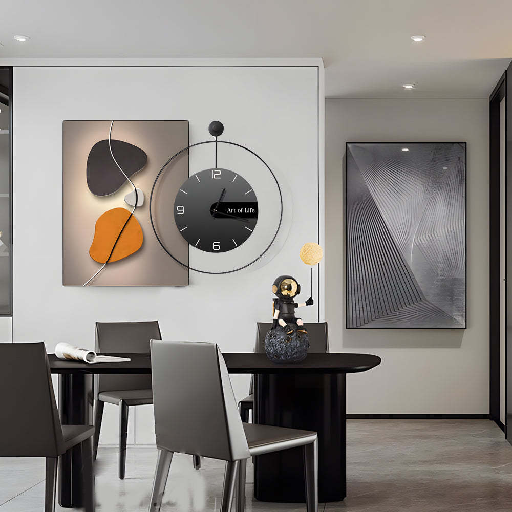 Geometric Silent Wall Clock Canvas Painting Wall Art Decor-Lighom