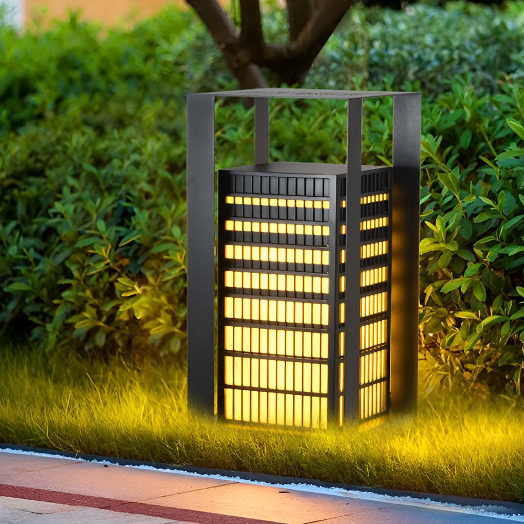 Black Industrial Cuboid LED Outdoor Pathway Lantern