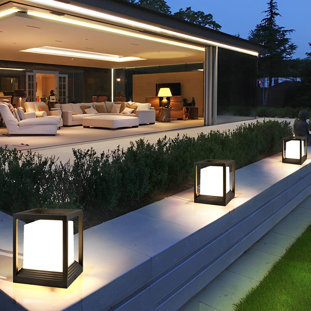 Black modern square fence outdoor post lights — 5.9"X5.9"X7.3" / Solar / Set of 2